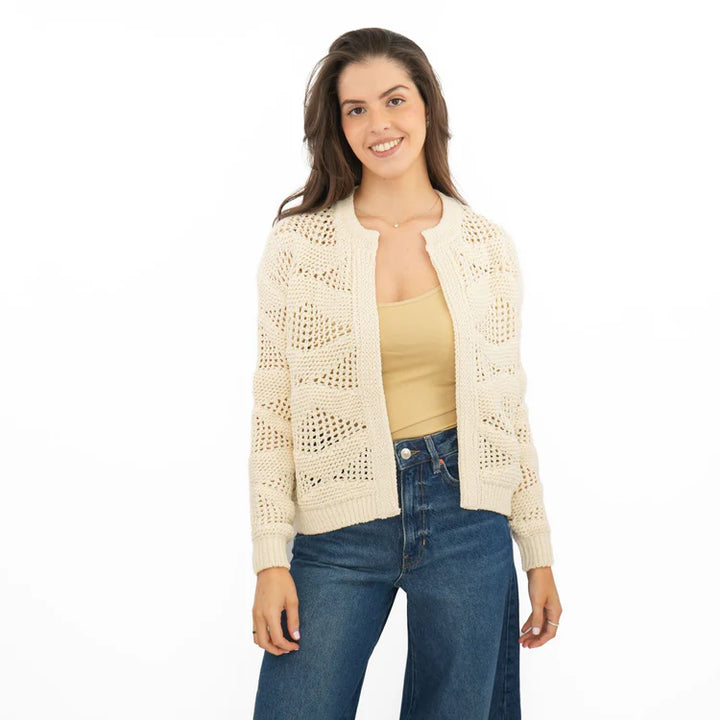M&S Ladies Cotton Crochet L/S F/O Cardigan