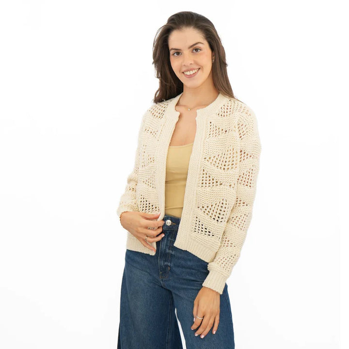 M&S Ladies Cotton Crochet L/S F/O Cardigan