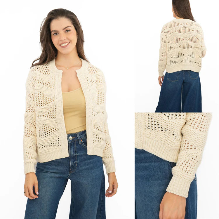 M&S Ladies Cotton Crochet L/S F/O Cardigan