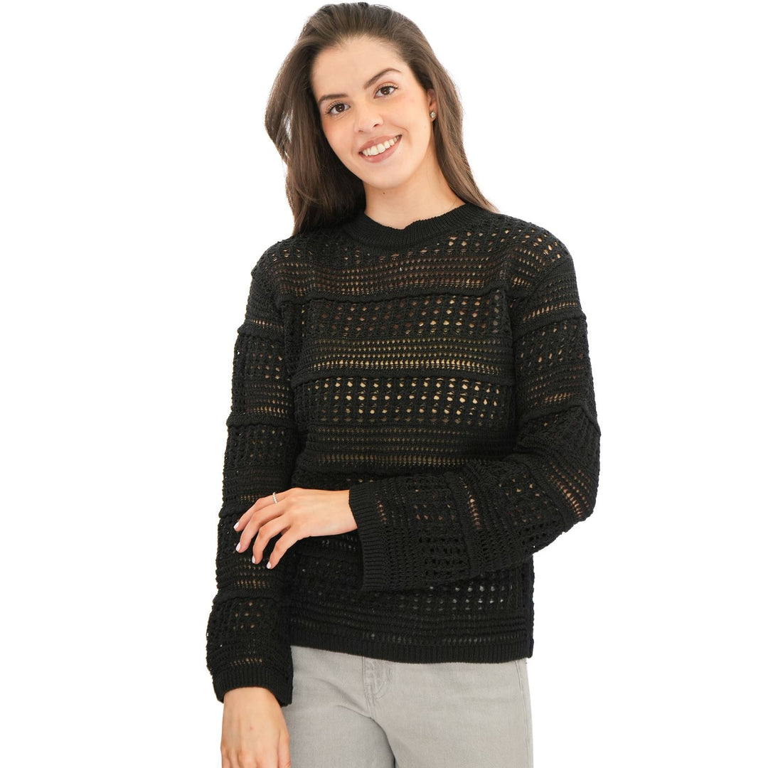 M&S Ladies Crochet L/S Jumper (Black)