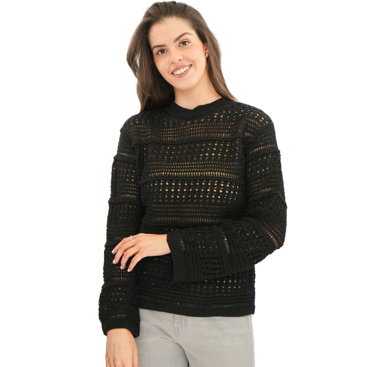 M&S Ladies Crochet L/S Jumper (Black)