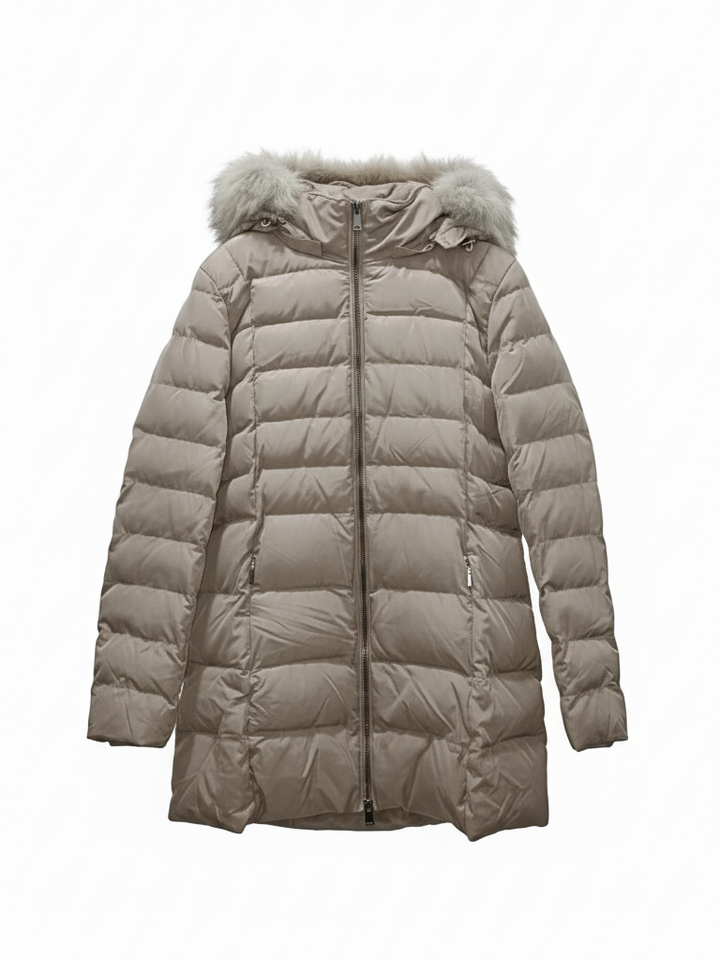 M&S Ladies Thermo Warmth Mid Long Hooded Puffer Jacket T49/4609 (Beige)