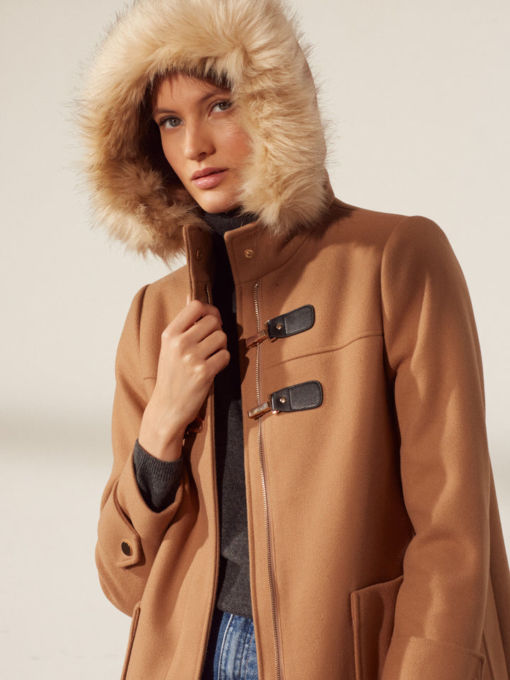 Yours Ladies 3QTR Fur Hood Long Coat 505973820