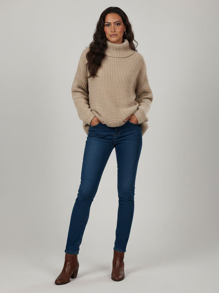 Primark Ladies L/S Mock Neck Jersey (Fawn)