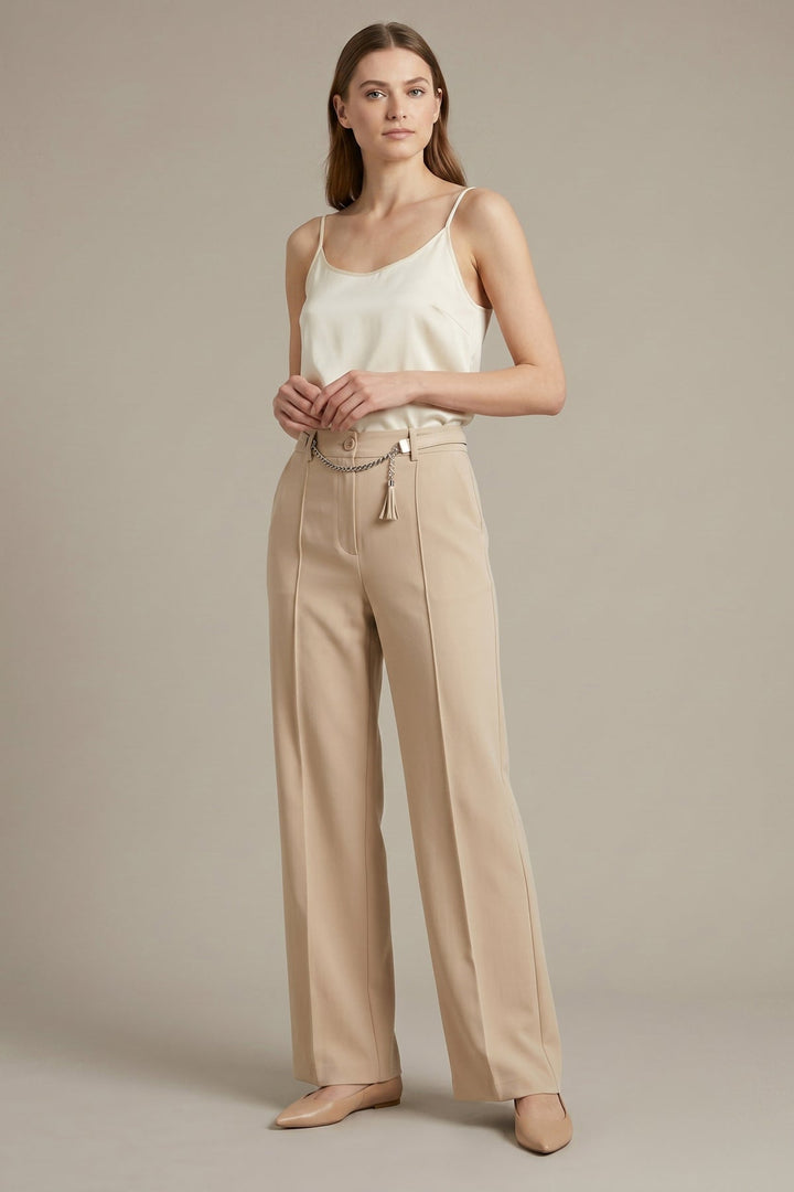 Beige High-Waisted Wide Leg Trousers