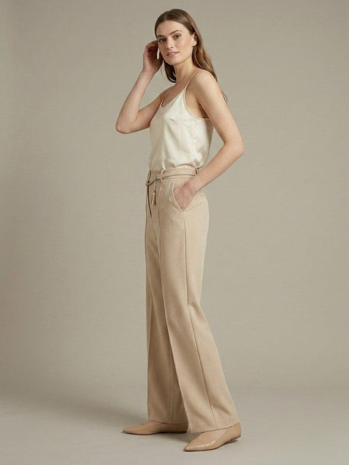 Beige High-Waisted Wide Leg Trousers