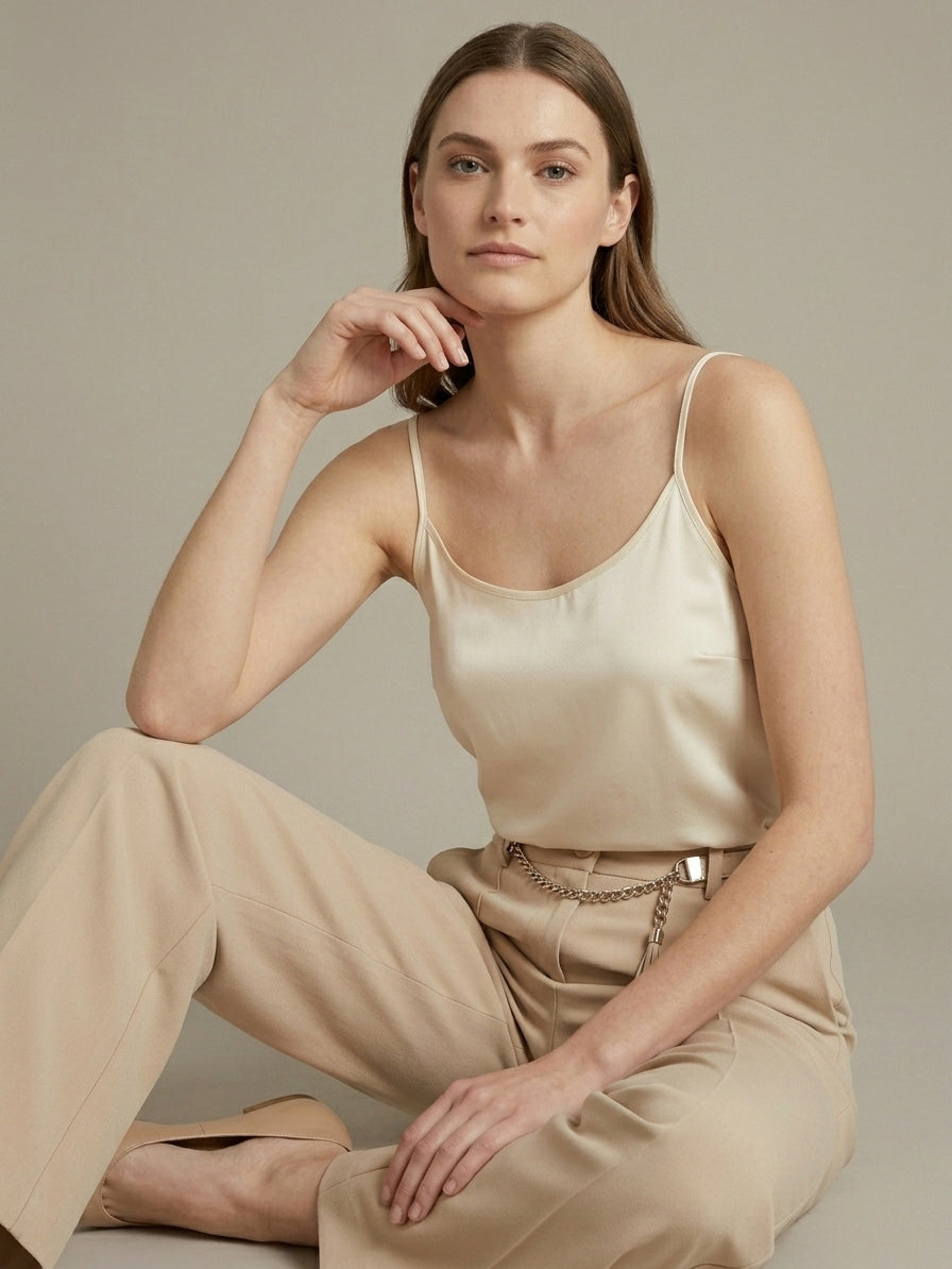 Beige High-Waisted Wide Leg Trousers