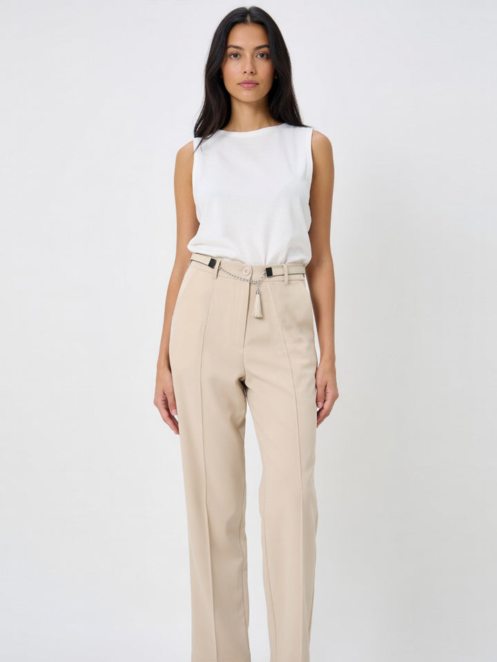 Hayel Ladies Dress Pant With Belt (Cream)