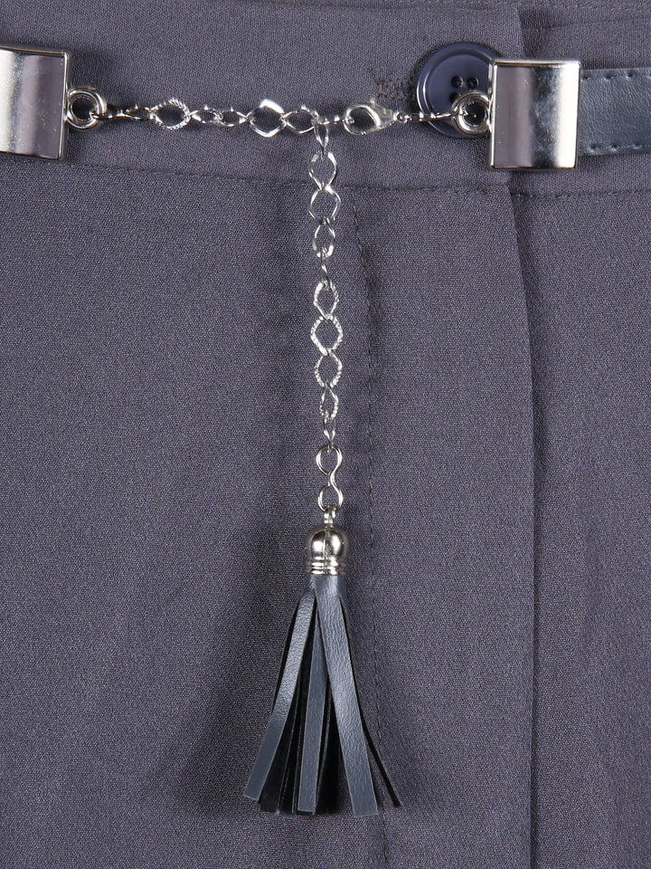Hayel Ladies Dress Pant With Belt (Dark Grey)