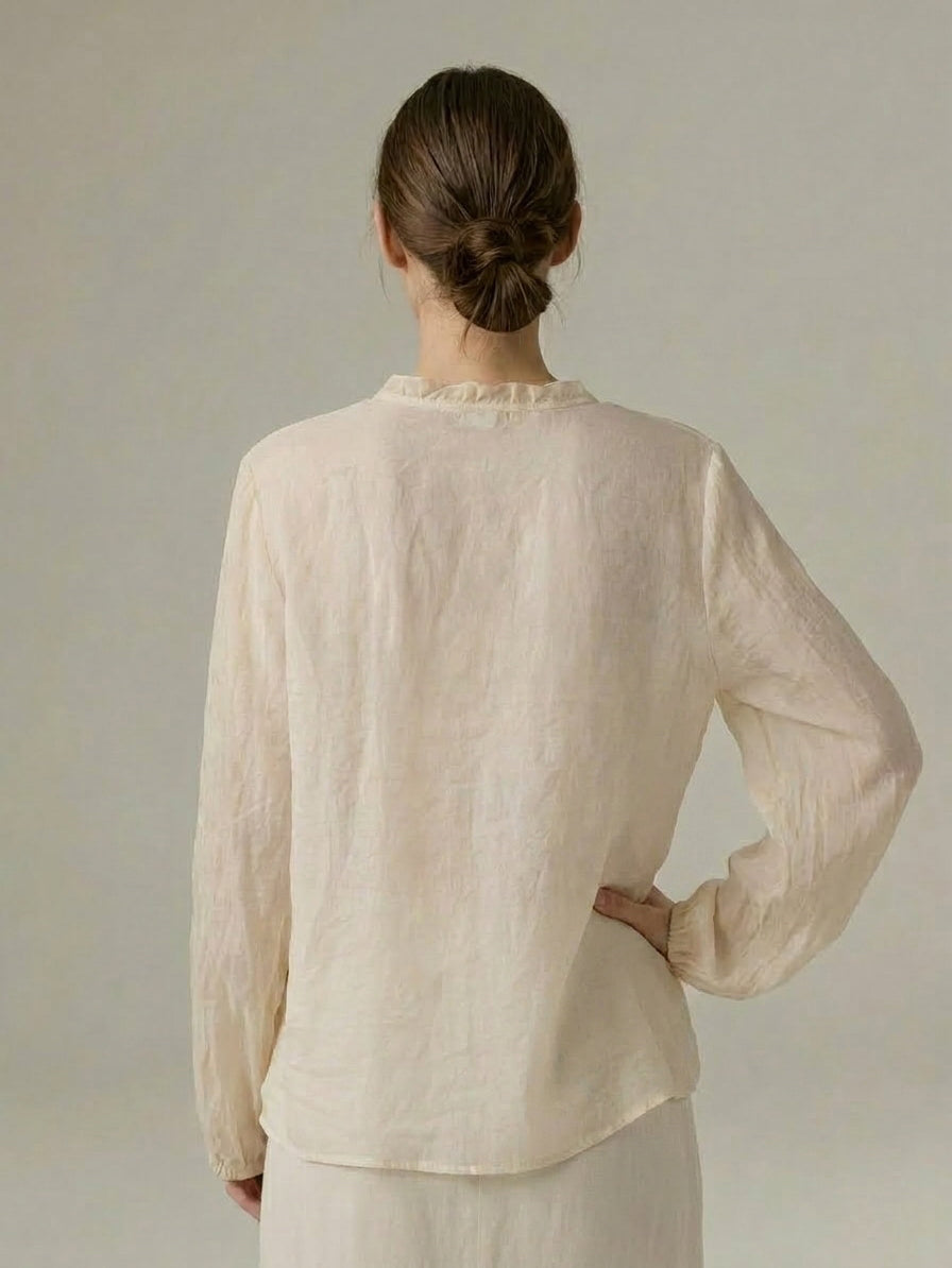 Ivory Ruffle Detail Chiffon Shirt