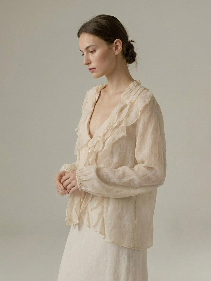 Ivory Ruffle Detail Chiffon Shirt