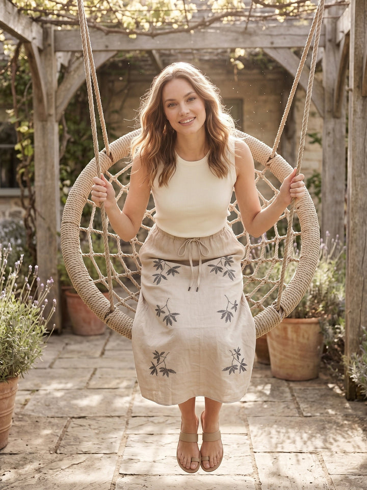 Embroidered Linen Maxi Skirt