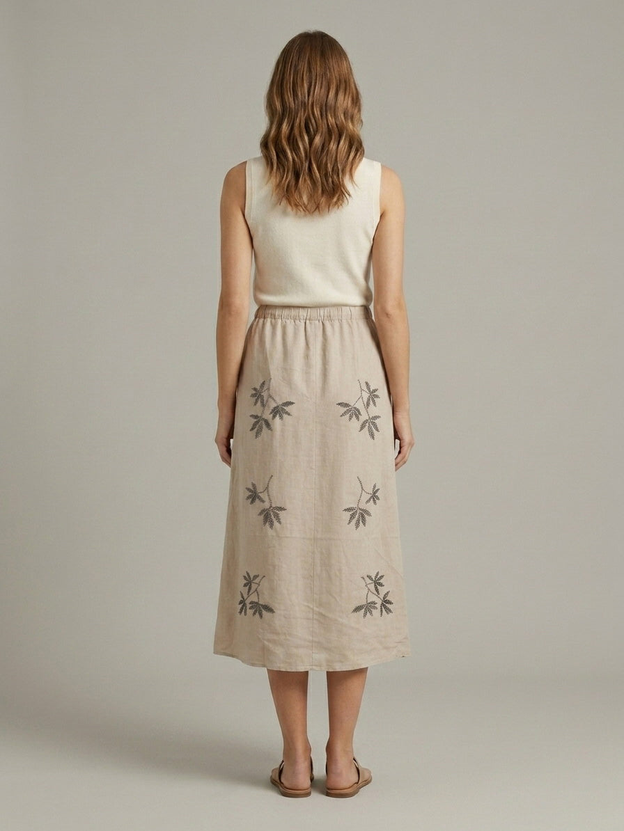 Embroidered Linen Maxi Skirt