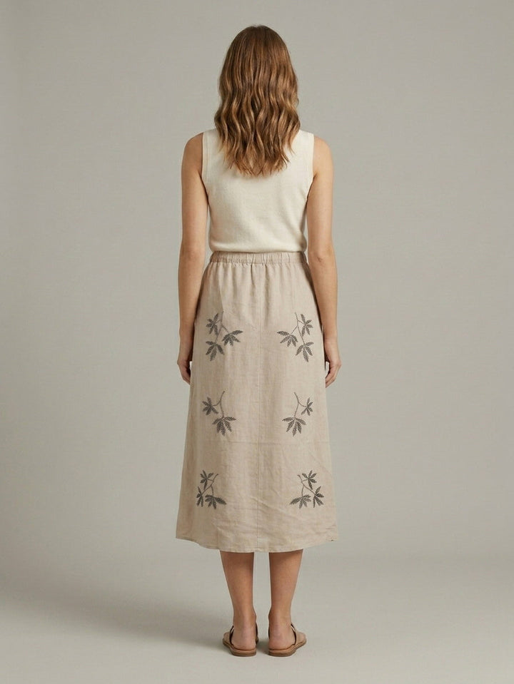 Embroidered Linen Maxi Skirt