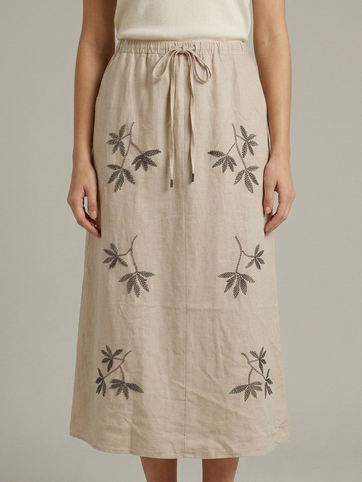 Embroidered Linen Maxi Skirt