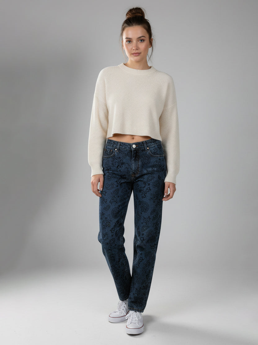 Imported Ladies Thai Wid Long Self Print Jeans 60116