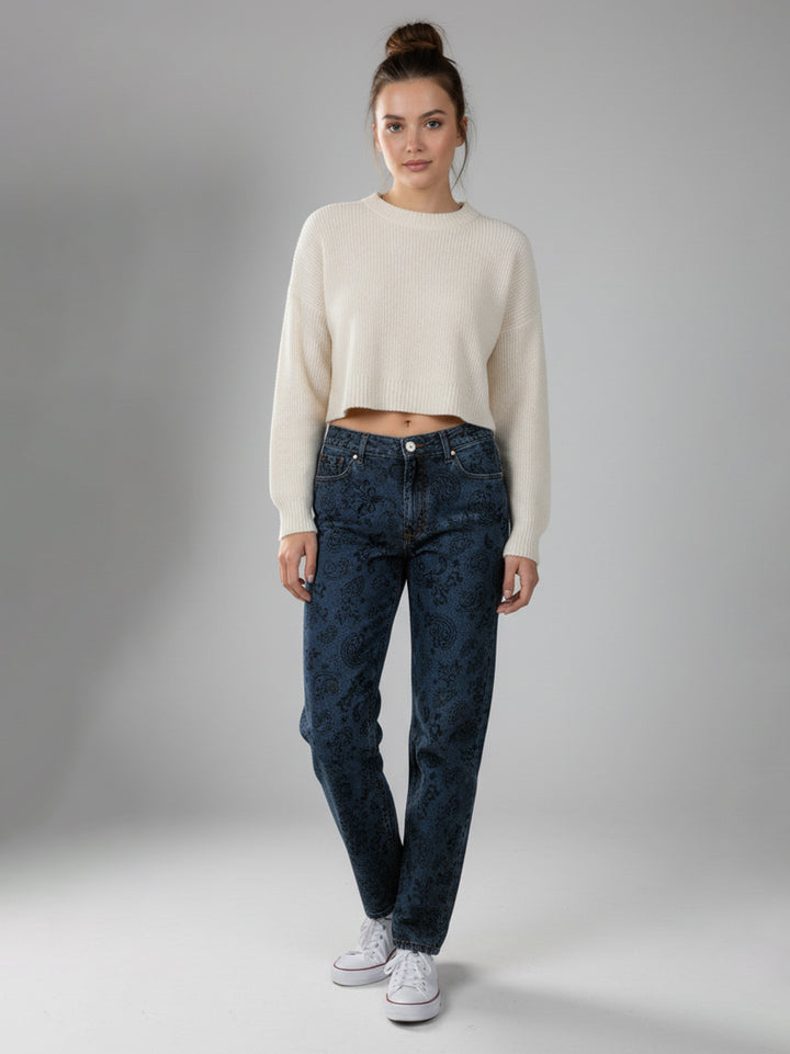 Imported Ladies Thai Wid Long Self Print Jeans 60116