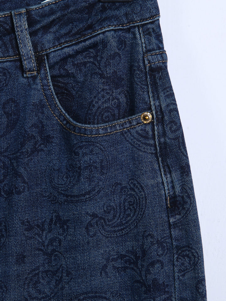 Imported Ladies Thai Wid Long Self Print Jeans 60116