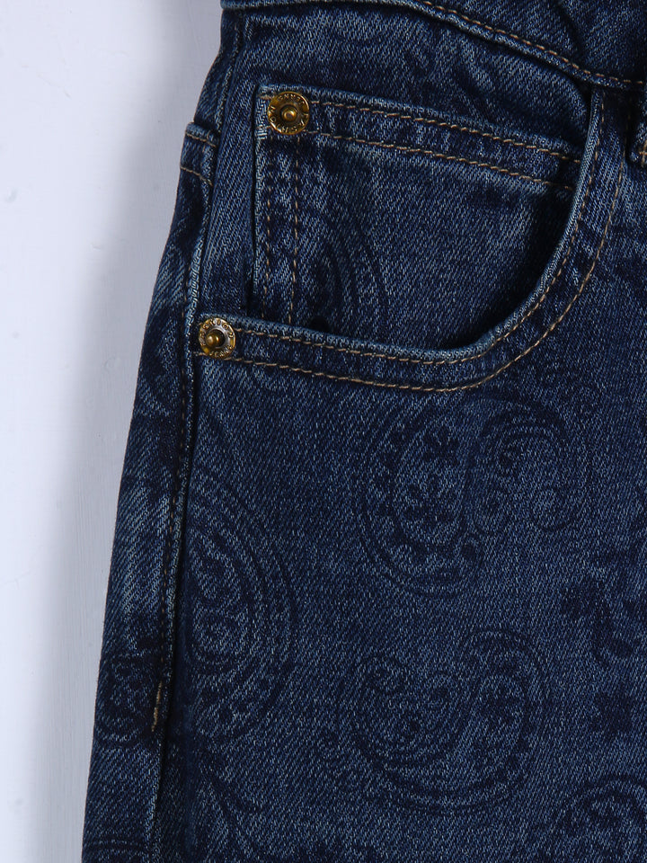Imported Ladies Thai Wid Long Self Print Jeans 60116