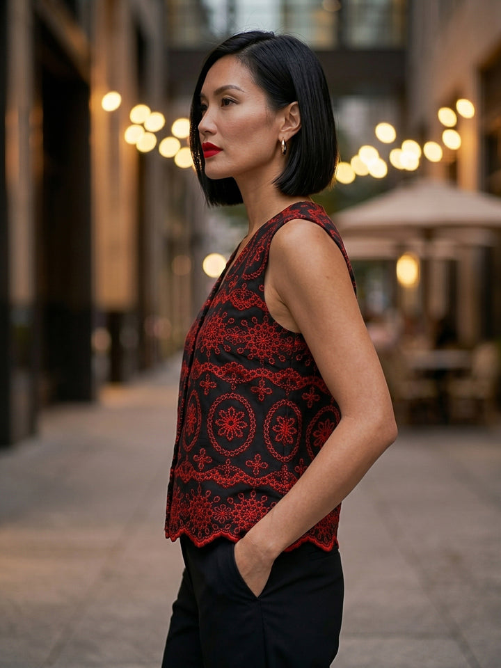 Iris Ladies V Neck Embroidery Top (OP)