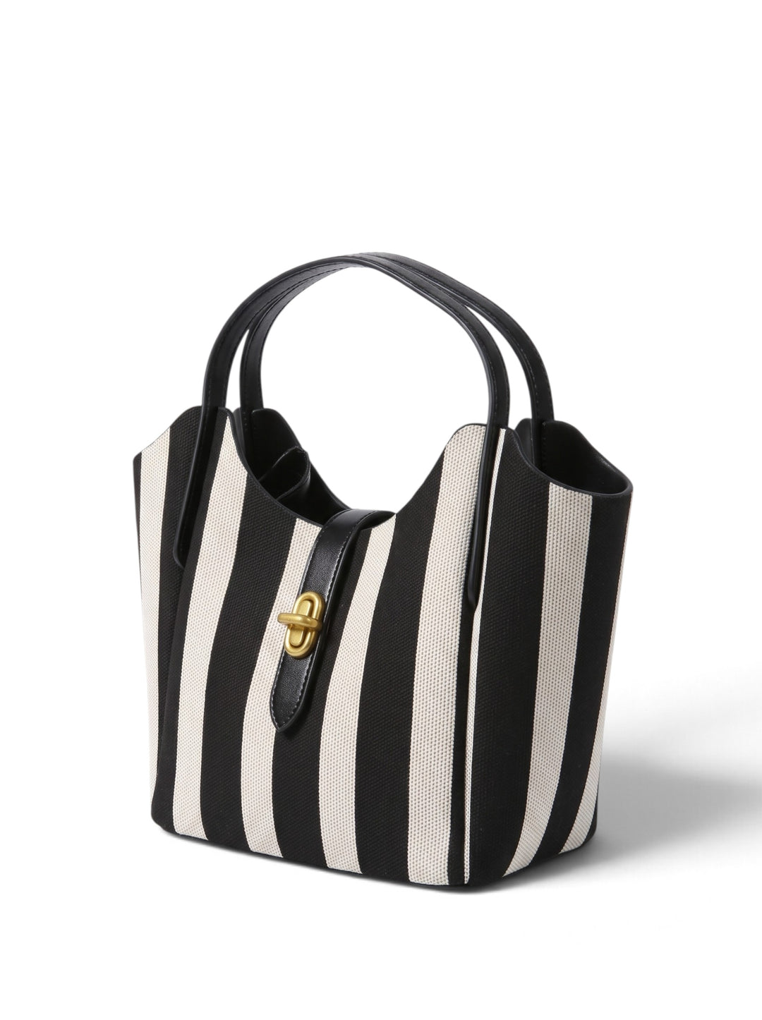 Imported Striped Canvas Top Handle Bucket Bag KC86-9295