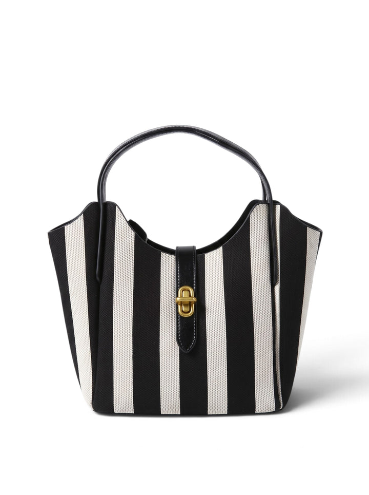 Imported Striped Canvas Top Handle Bucket Bag KC86-9295