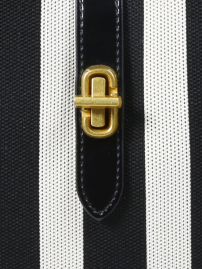 Imported Striped Canvas Top Handle Bucket Bag KC86-9295
