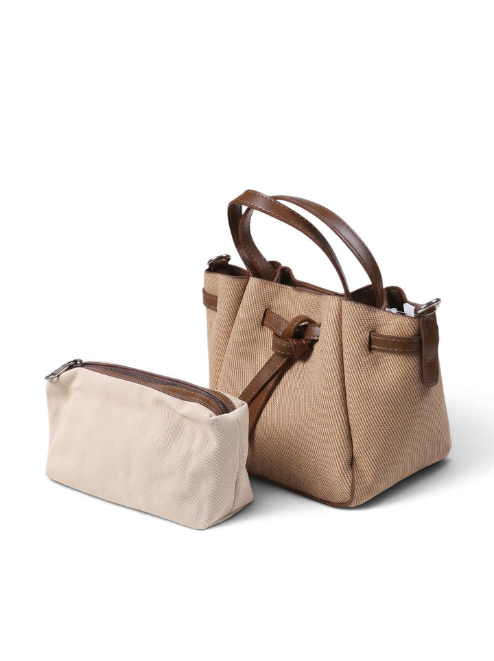 Imported Mini Canvas And Leather Trimmed Bucket Hand Bag KC86-Xc86