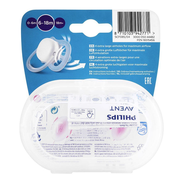 AP Baby PK Of 2 Ultra Air Soother 6-18m For Girls SCF085/04 ID 2300