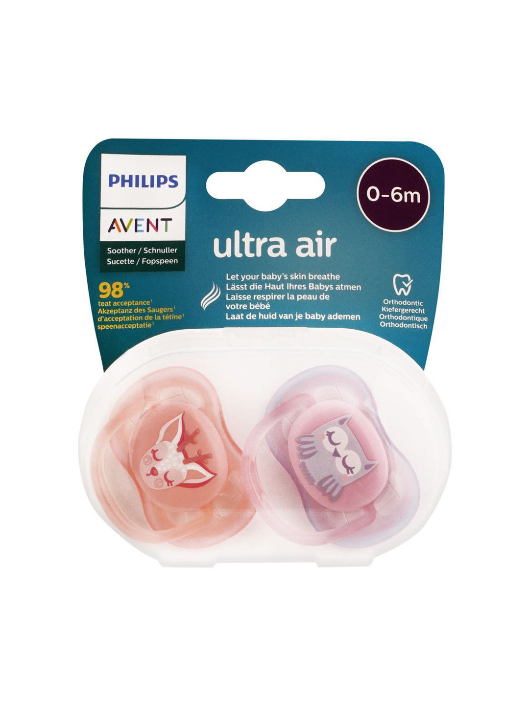 AP Baby PK Of 2 Ultra Air Soother 0-6m For Girls SCF085/02 ID 2299