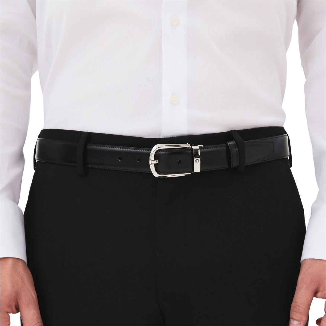 Horseshoe buckle black/brown 30 mm reversible leather belt MB114412