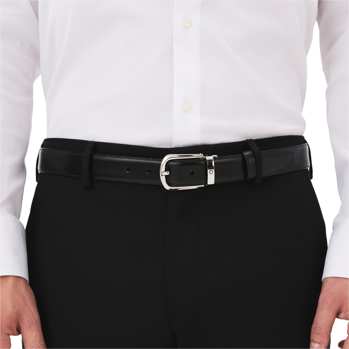 Horseshoe buckle black/brown 30 mm reversible leather belt MB114412