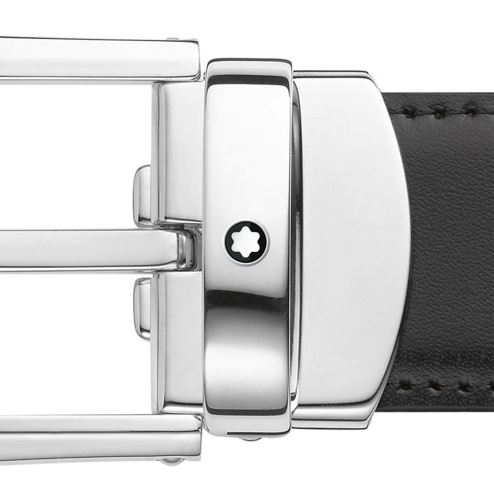 Horseshoe buckle black/brown 30 mm reversible leather belt MB114412
