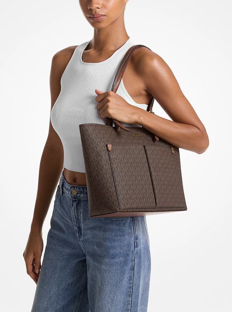 MK WOMEN SIG JET SET TRAVEL TOTE DBL PKT BAG 35F3GTVT3B BROWN