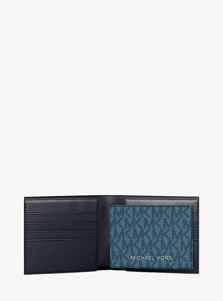 MK Men Cooper Logo Billfold Wallet With Passcase Denim 36T6LC0F20