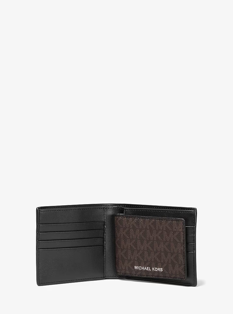 MK Men Cooper Logo Billfold Wallet With Passcase Brown&Black 36U9LCRF6B