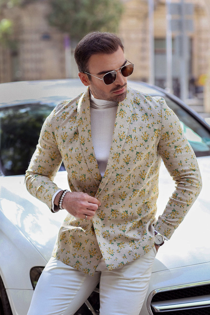 Slim-Fit Stylish Shawl Collar Printed Jacket