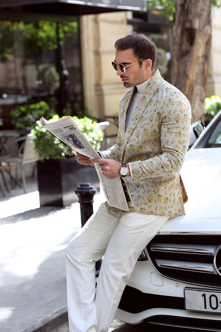 Slim-Fit Stylish Shawl Collar Printed Jacket