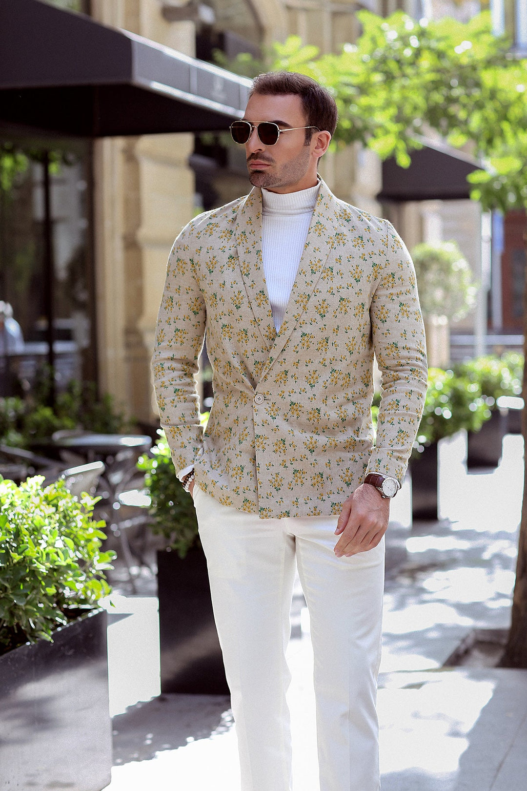 Slim-Fit Stylish Shawl Collar Printed Jacket