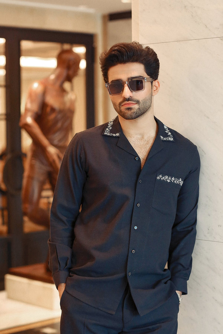 Modern Camp Collar Embroidered Suit