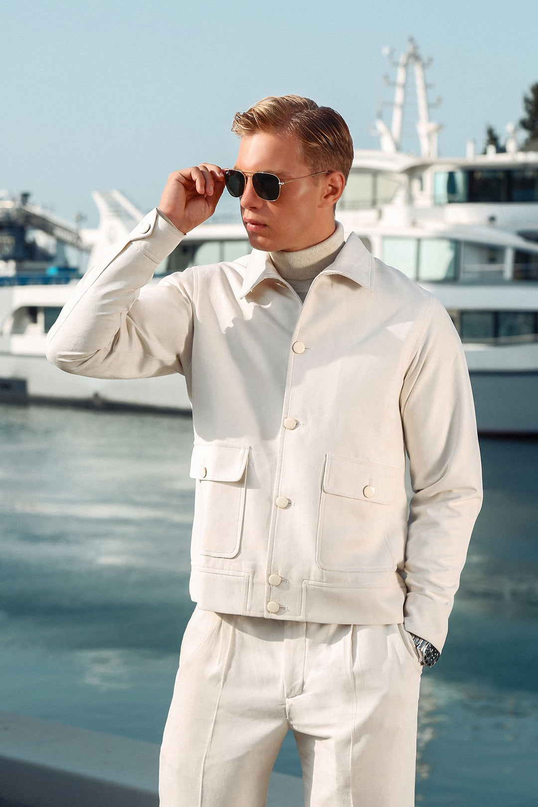 White Suede Co-Ord Set with Structured Cut