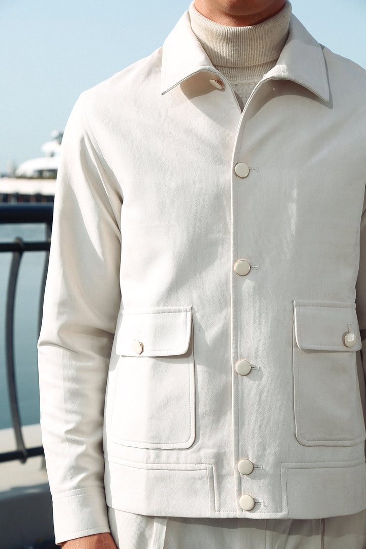 White Suede Co-Ord Set with Structured Cut