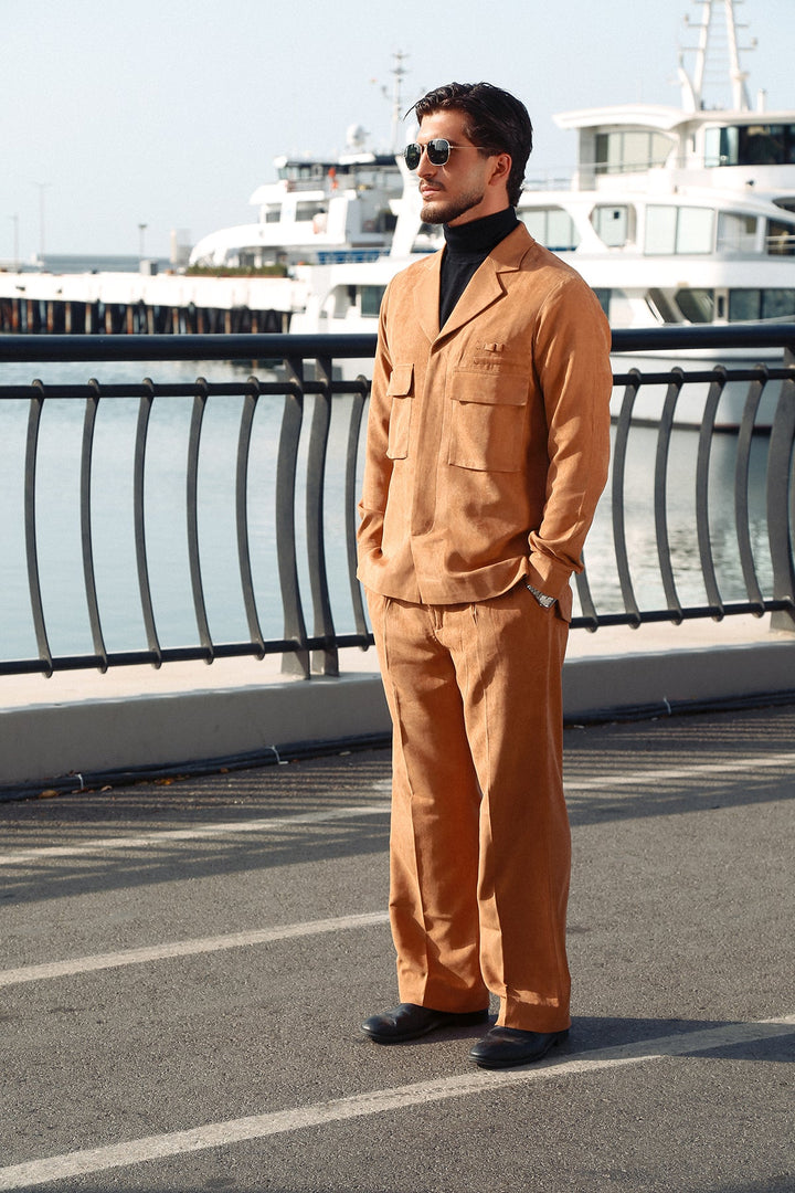 Suede Co-Ord Set with Extended Camp Collar