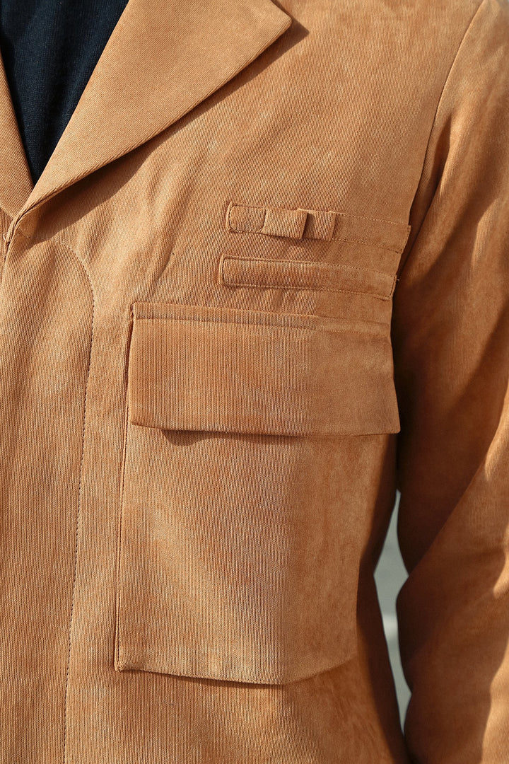 Suede Co-Ord Set with Extended Camp Collar