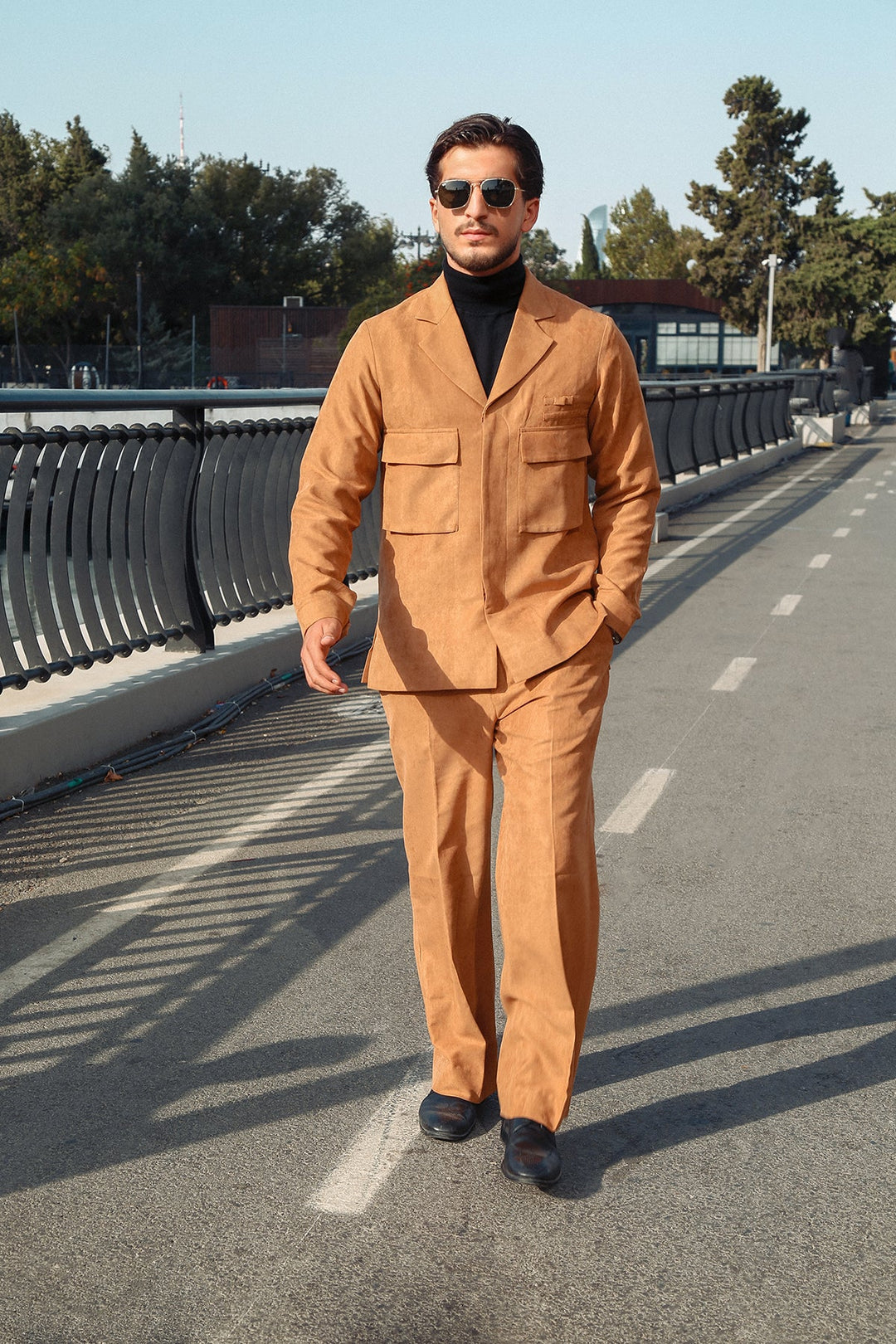 Suede Co-Ord Set with Extended Camp Collar