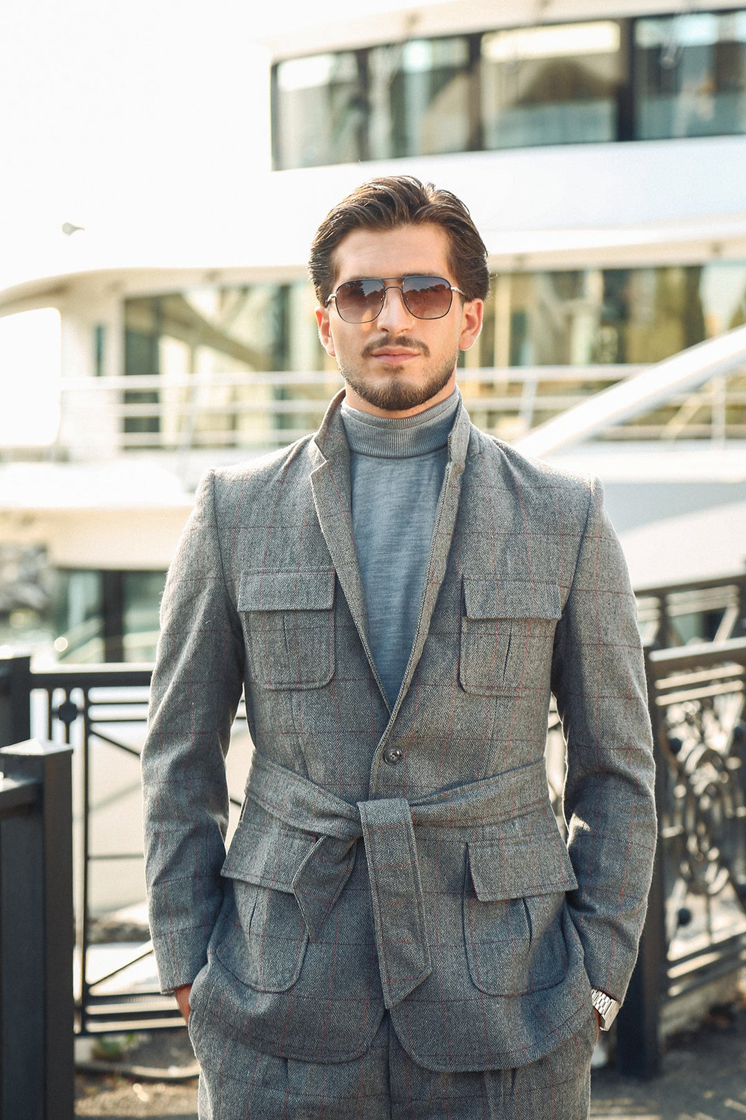 Grey Checkered Two Piece Suit
