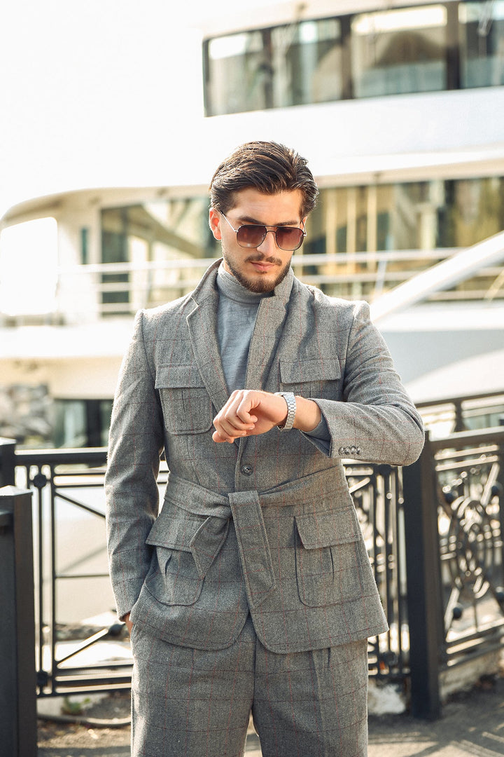 Grey Checkered Two Piece Suit