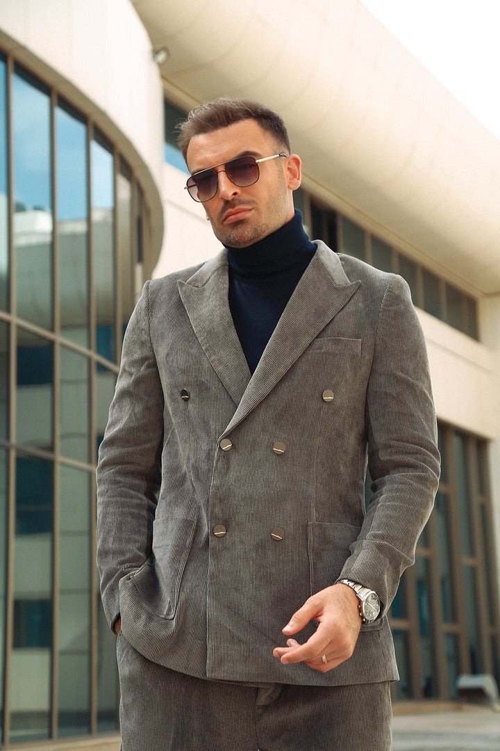 Modern Corduroy Double-Breasted Suit