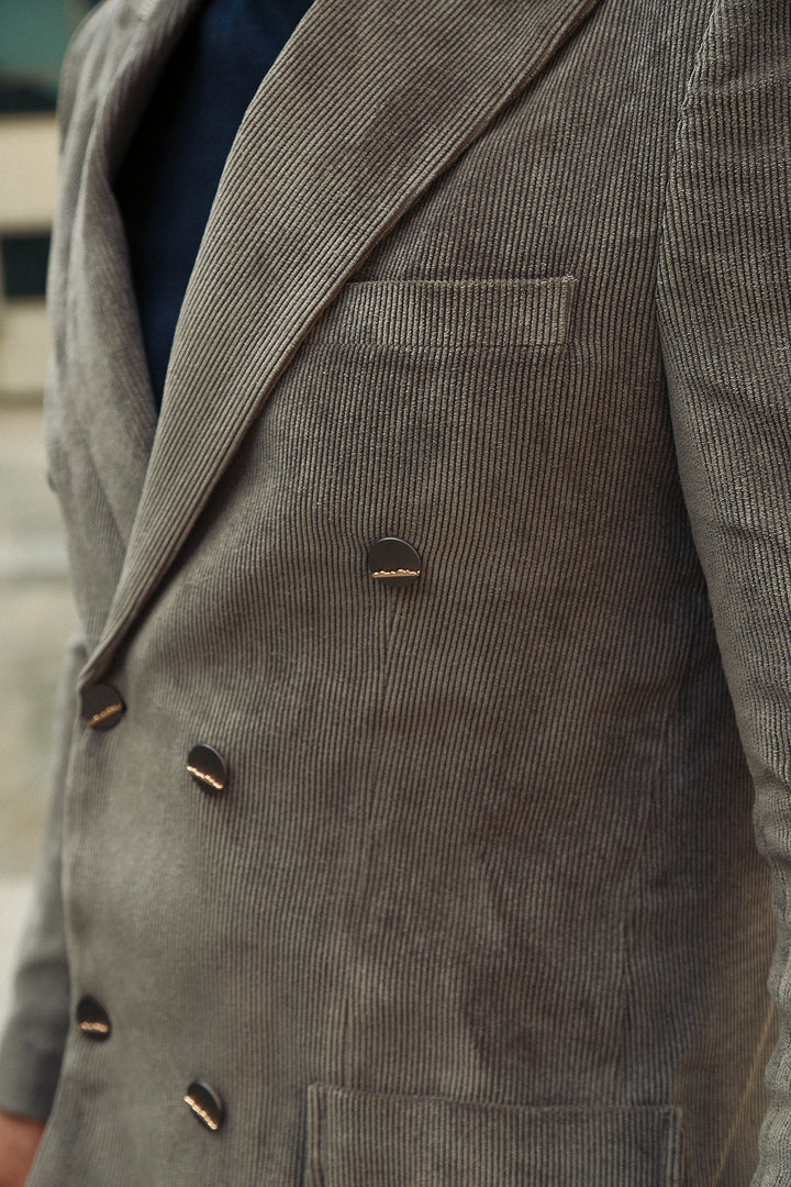Modern Corduroy Double-Breasted Suit