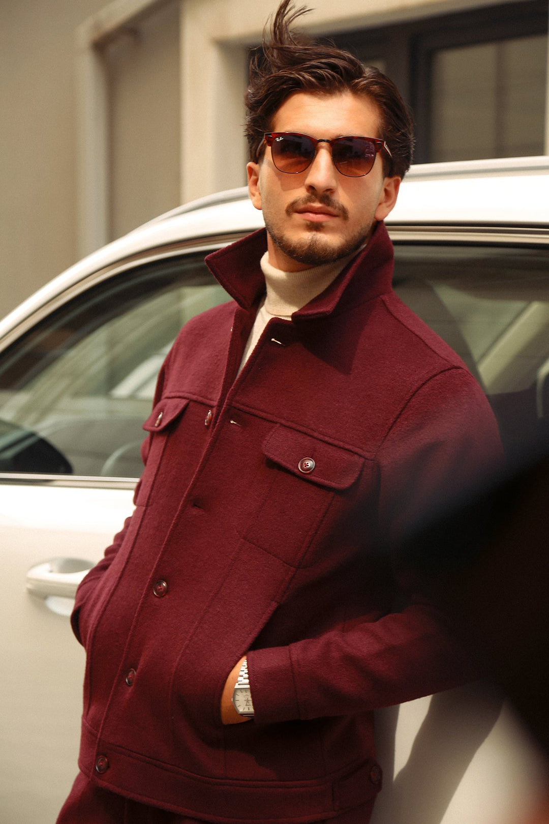 Wool Blend Co-Ord Set with Denim-Inspired Styling